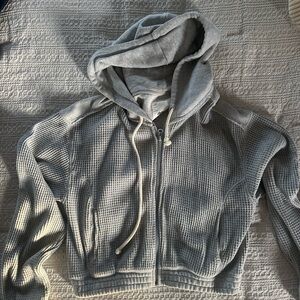 Aerie Light Gray Waffle Knit Hoodie